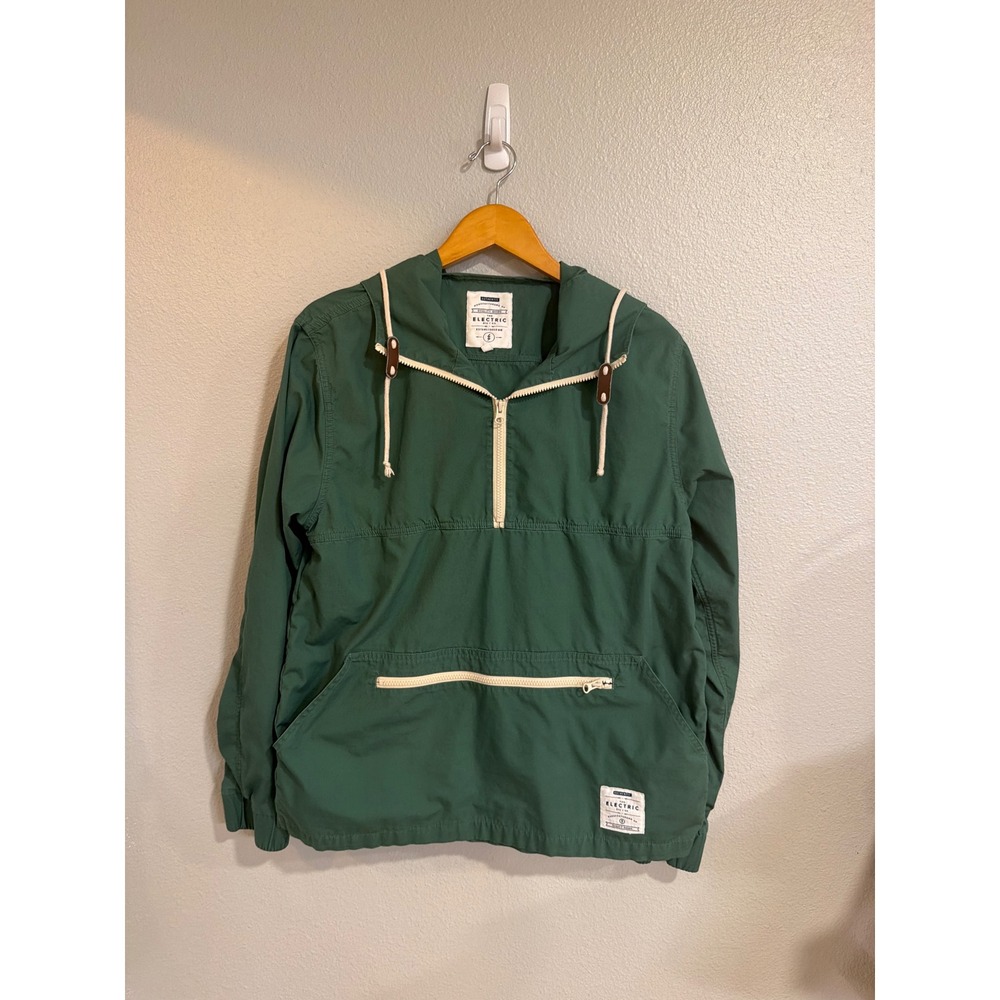 Electric Rockaway Anorak Jacket Mens Lg Green Quarter Zip Hooded Beach Surf